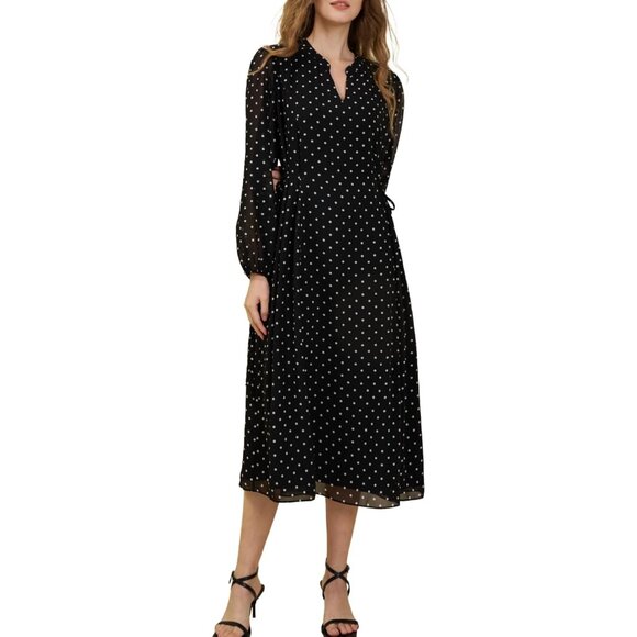 Women's Floral Chiffon Midi Dress with Tie Waist for Casual to Semi-Formal - Picture 1 of 6